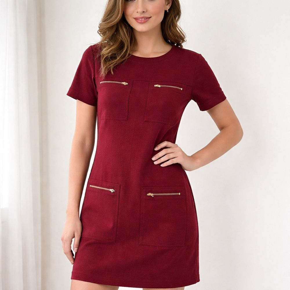 J. Crew Zipper Ponte Shift Dress in Burgundy Size 0 Spandex/Viscose Blend